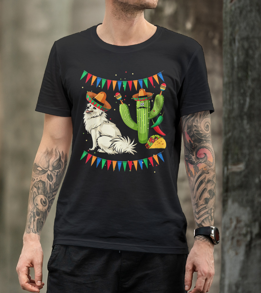 Sombrero American Eskimo Dog Mexico Cactus Fiesta Taco Peppers T-Shirt
