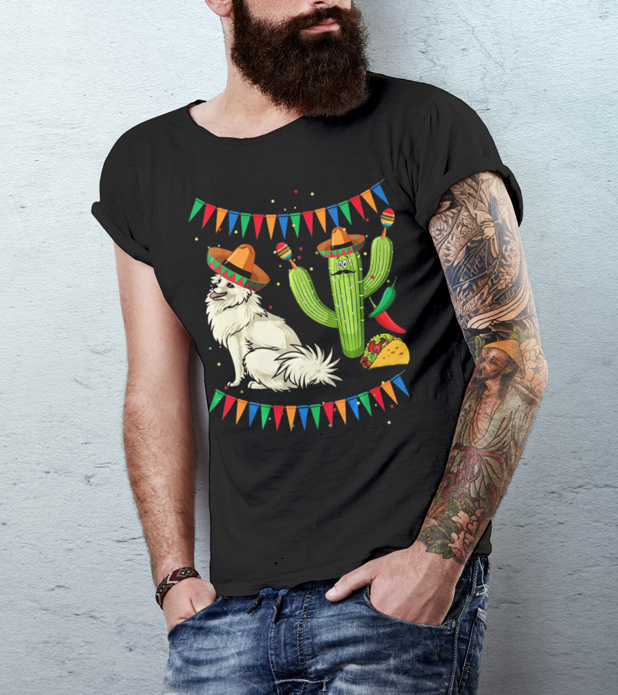 Sombrero American Eskimo Dog Mexico Cactus Fiesta Taco Peppers T-Shirt