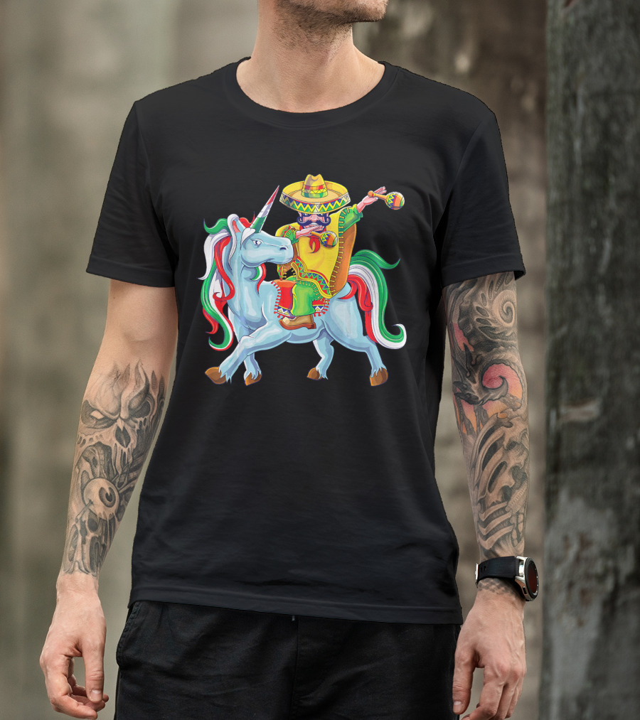Cinco De Mayo Dabbing Poncho Riding Unicorn T-Shirt