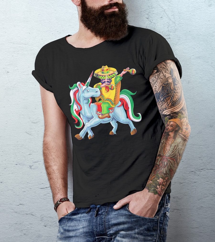 Cinco De Mayo Dabbing Poncho Riding Unicorn T-Shirt