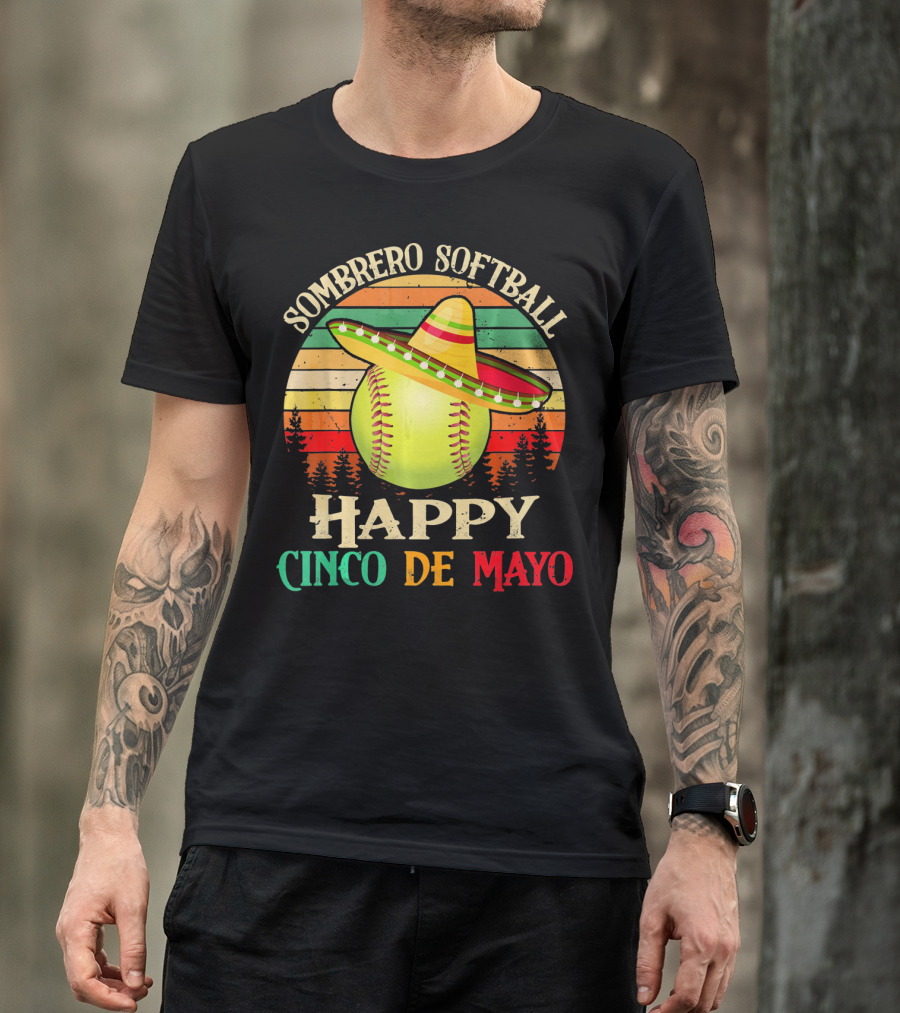 Sombrero Softball Happy Cinco De Mayo T-Shirt