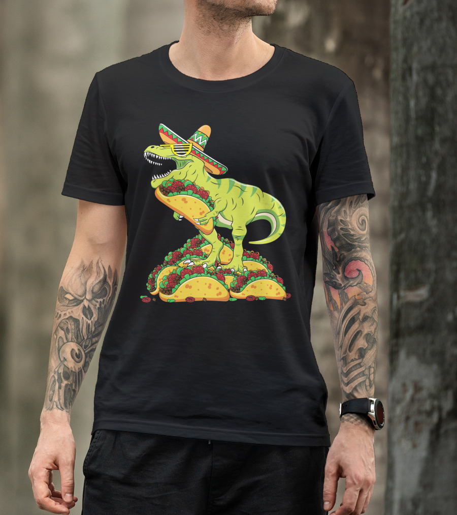 T Rex Sombrero Sunglasses Taco Cinco De Mayo Kids Boy T-Shirt