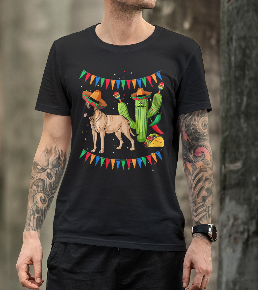 Sombrero Mastiff Dog Cactus Mexico Cinco De Mayo T-Shirt