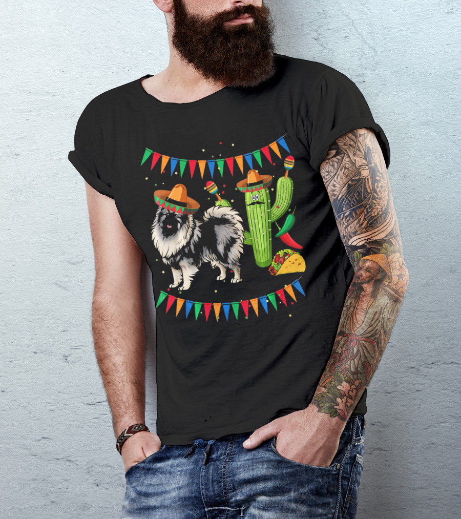 Sombrero Keeshond Dog Cactus Mexico Cinco De Mayo Fiesta T-Shirt