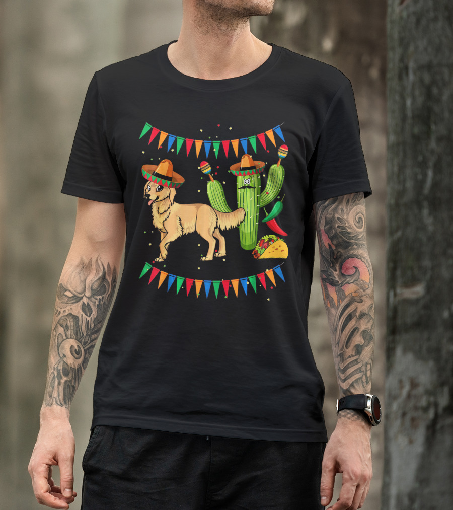 Sombrero Golden Retriever Dog Cactus Taco Fiesta Mexico Iconic T-Shirt