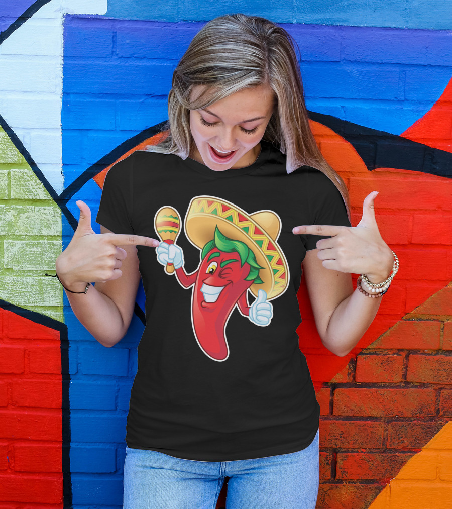 Funny Jalapeno Sombrero Maracas Cinco De Mayo T-Shirt