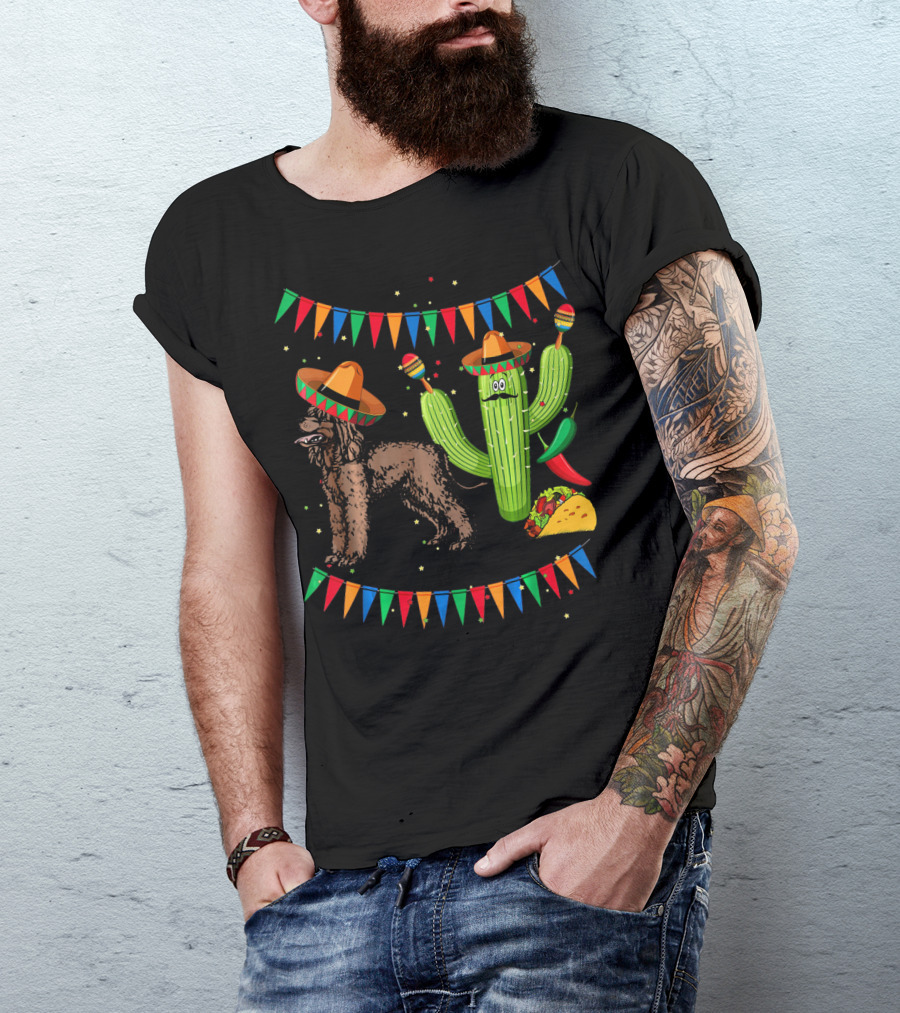 Sombrero Irish Water Spaniel With Fiesta Cactus And Taco Celebration Mexico T-Shirt