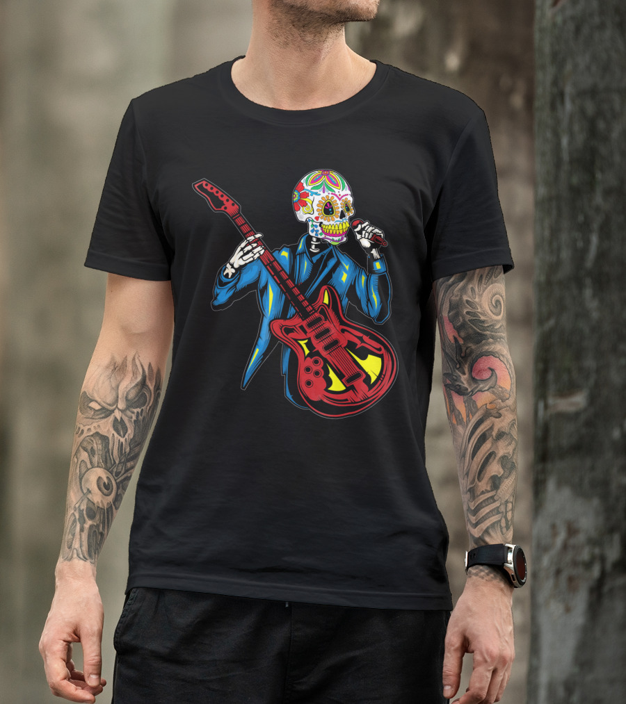 Sugar Skull Playing Guitar Cinco De Mayo T-Shirt