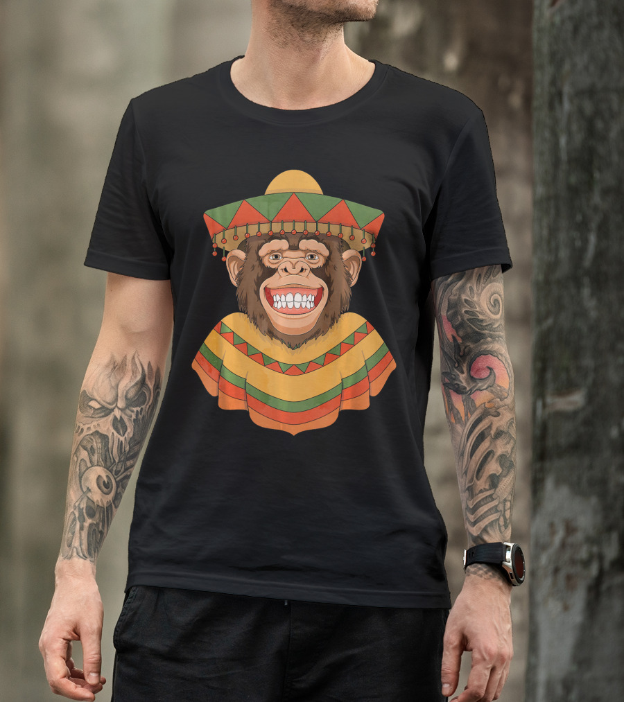 Cinco De Mayo Monkey Sombrero And Poncho T-Shirt