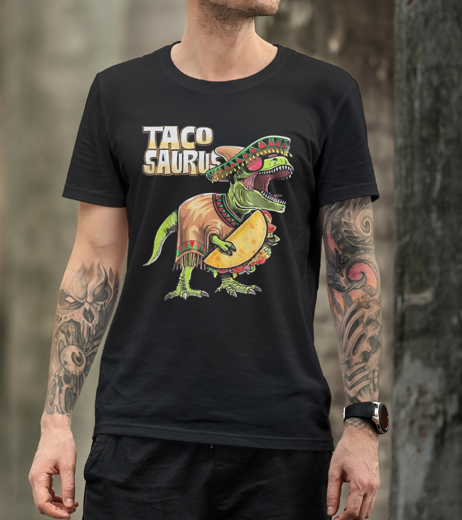 Tacosaurus Dinosaur Wearing Sombrero And Serape Holding Taco T-Shirt