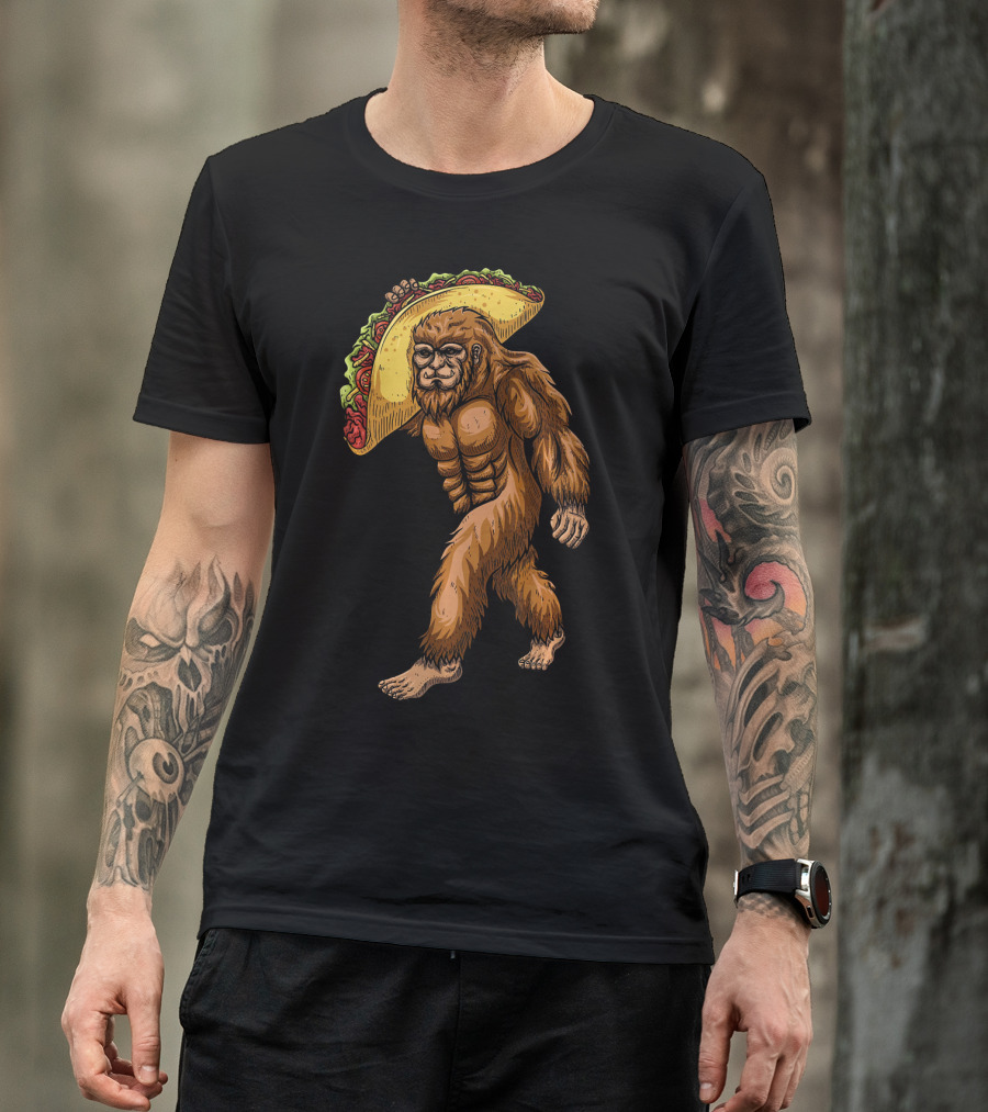 Bigfoot Sasquatch Holding Giant Taco T-Shirt