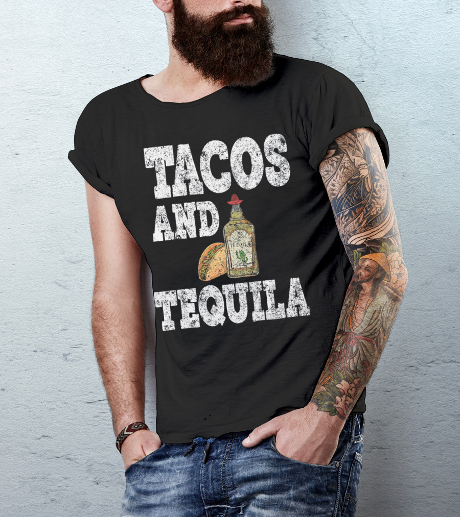 Tacos And Tequila With Bottle And Sombrero For Cinco De Mayo T-Shirt