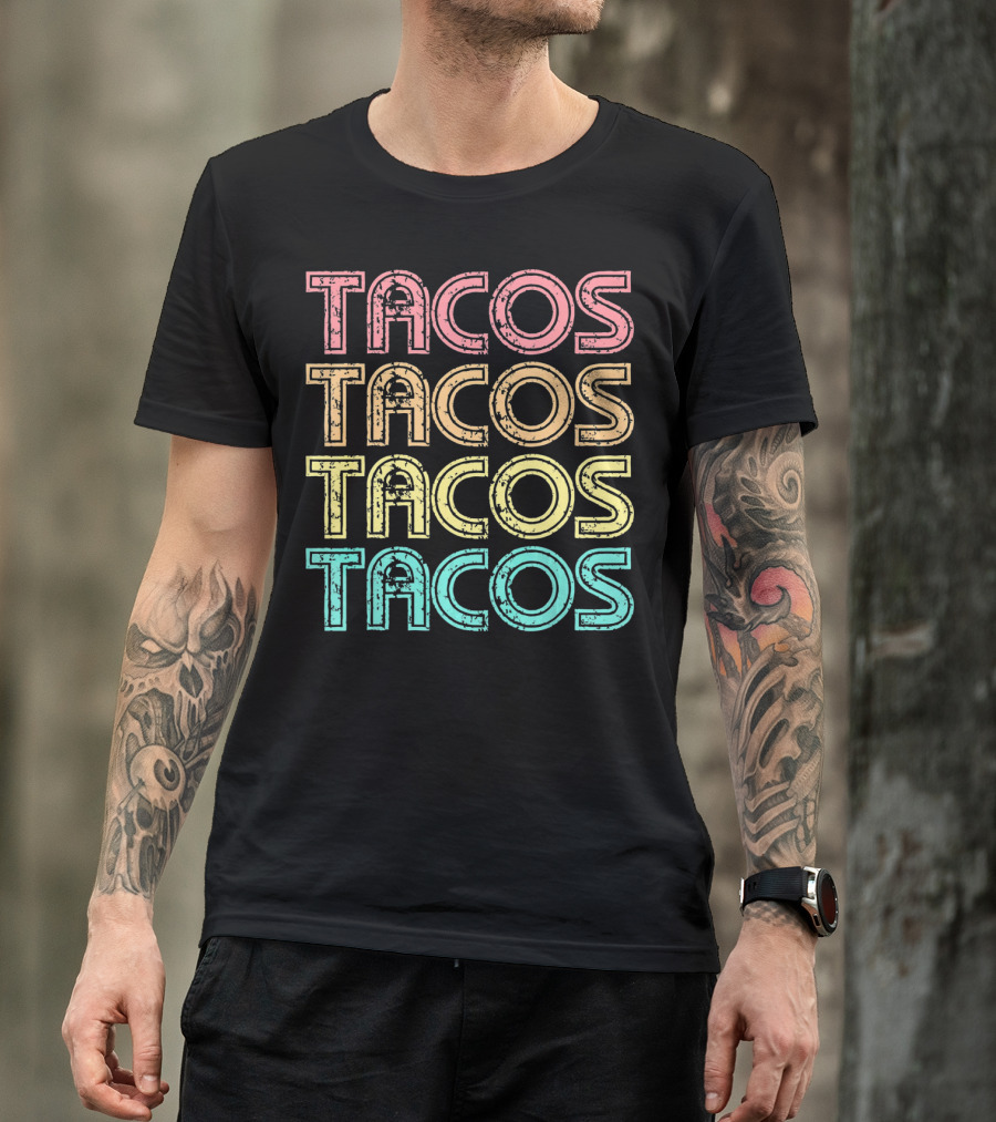Vintage Retro Tacos Tuesday Mexican Tacos Multicolor T-Shirt