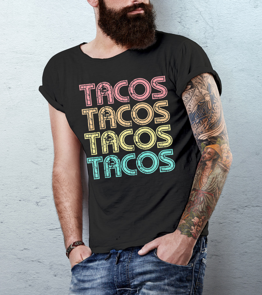 Vintage Retro Tacos Tuesday Mexican Tacos Multicolor T-Shirt