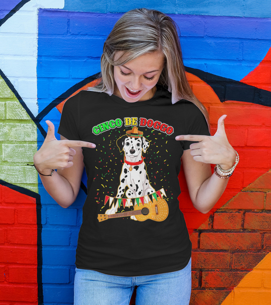 Cinco De Doggo Dalmatian Sombrero Guitar Confetti T-Shirt