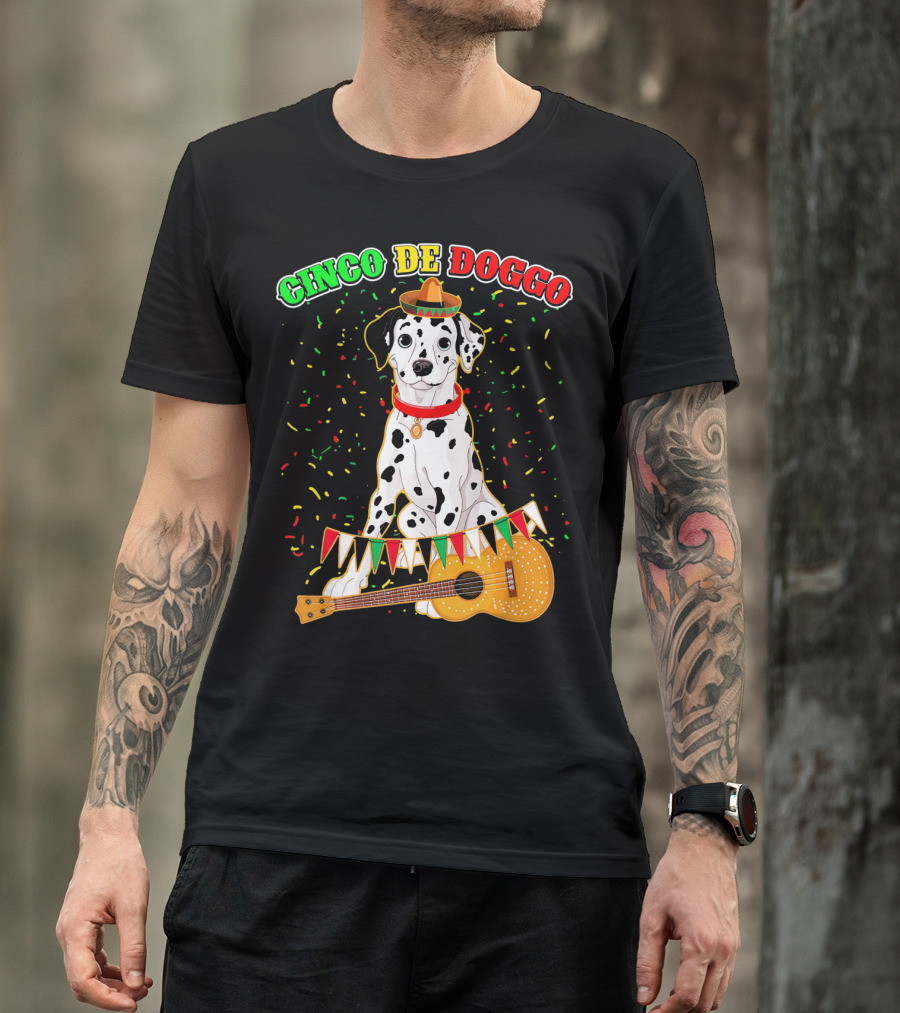 Cinco De Doggo Dalmatian Sombrero Guitar Confetti T-Shirt