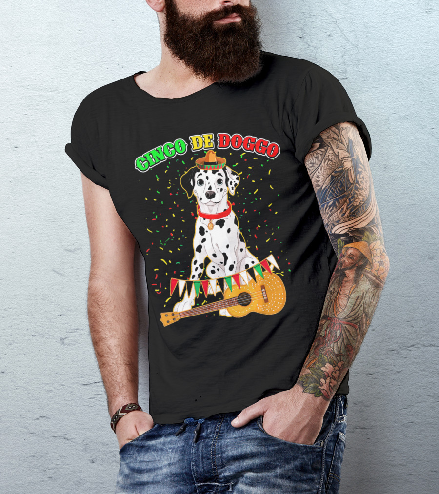 Cinco De Doggo Dalmatian Sombrero Guitar Confetti T-Shirt