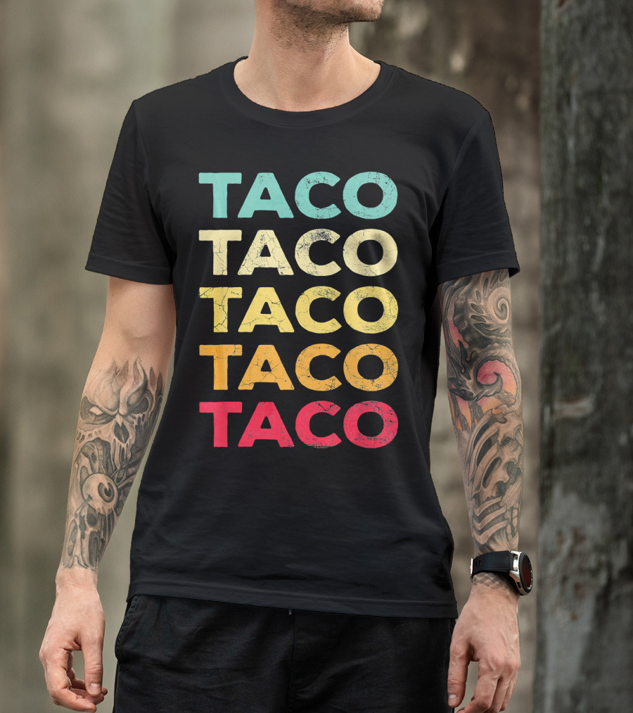 Retro Taco Tuesday Cinco De Mayo Celebration Multicolored Textured Typography T-Shirt