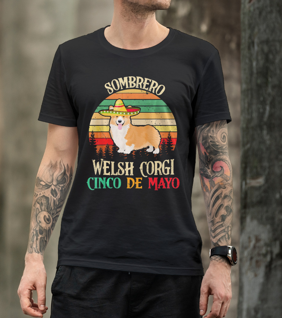 Sombrero Welsh Corgi Cinco De Mayo Vintage Sunset T-Shirt