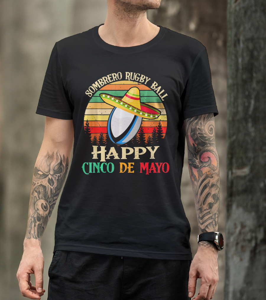 Sombrero Rugby Ball Happy Cinco De Mayo T-Shirt