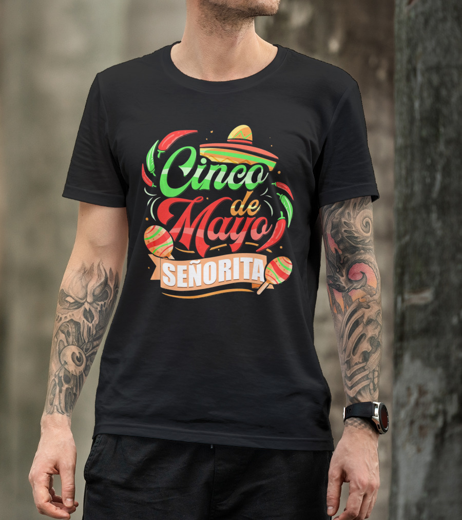Cinco De Mayo Senorita Sombrero Maracas Chiles T-Shirt