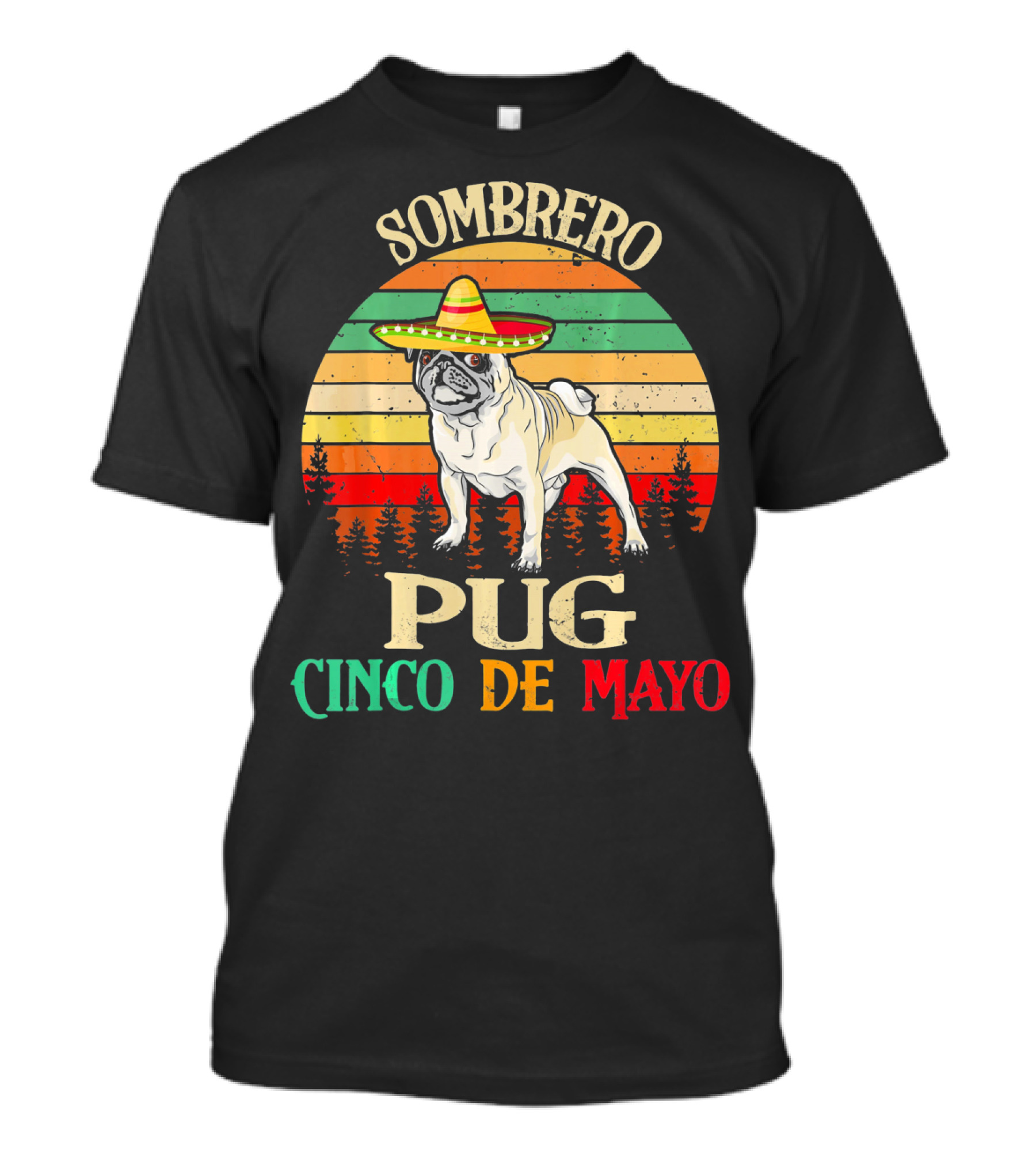 Sombrero Pug Cinco De Mayo Retro Stripes T-Shirt