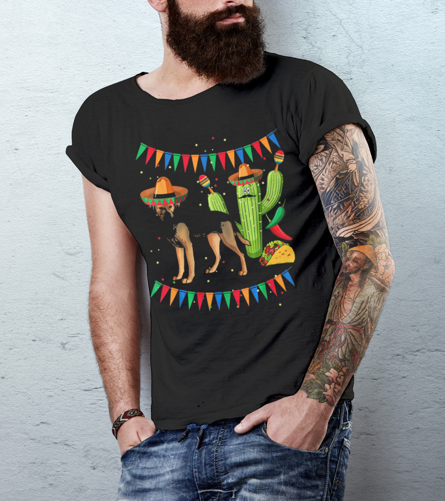 Sombrero Border Terrier Dog Mexico Cinco De Mayo Cactus Taco Fiesta T-Shirt