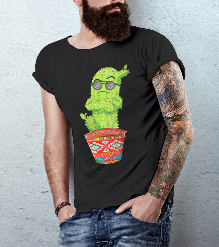 Cinco De Mayo Cool Cactus With Sunglasses In Mexican Pot T-Shirt