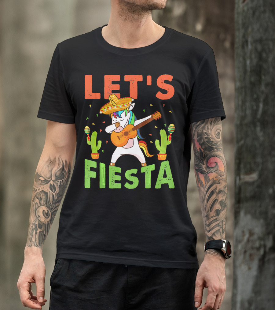 Let's Fiesta Unicorn Guitar Sombrero Cactus Cinco DE Mayo T-Shirt