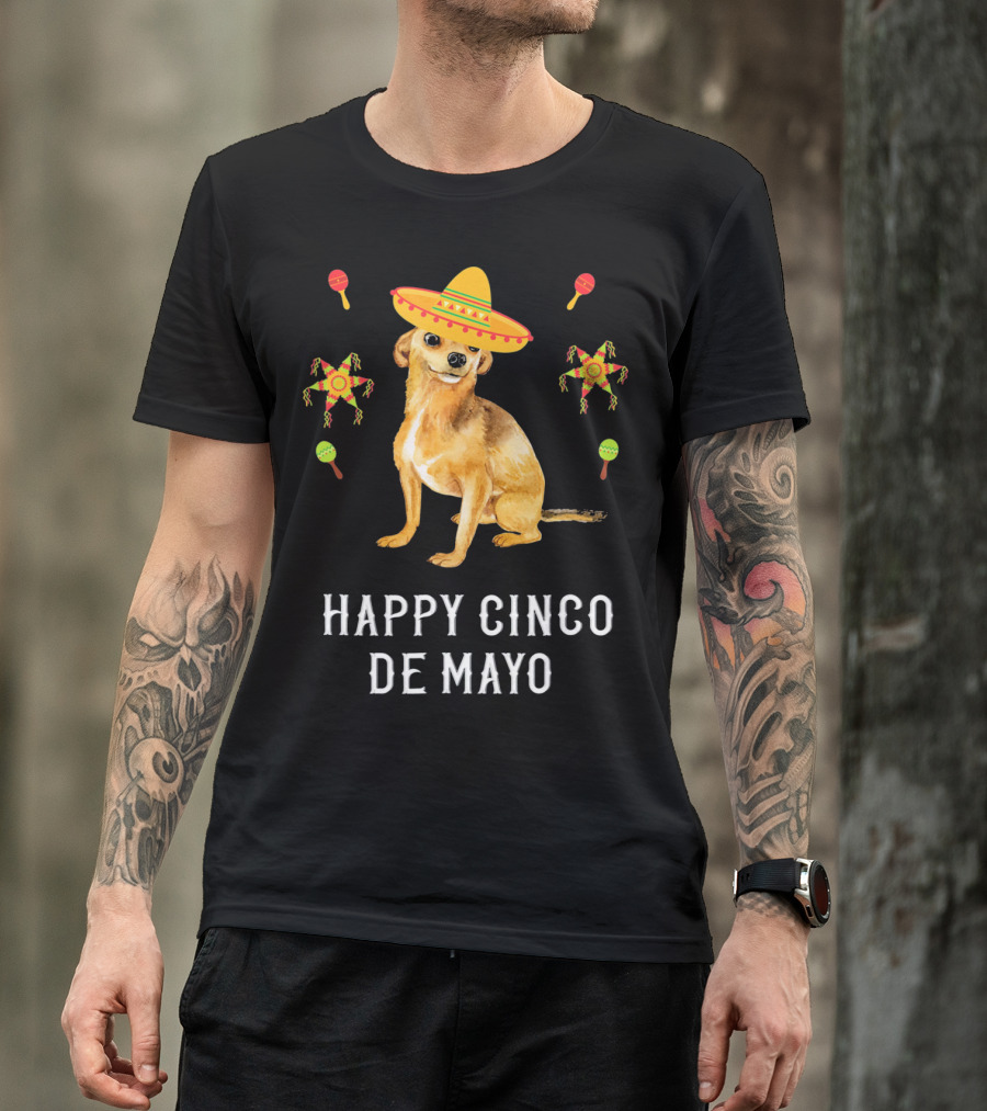 Happy Cinco DE Mayo Sombrero Chihuahua Piñata Maracas T-Shirt