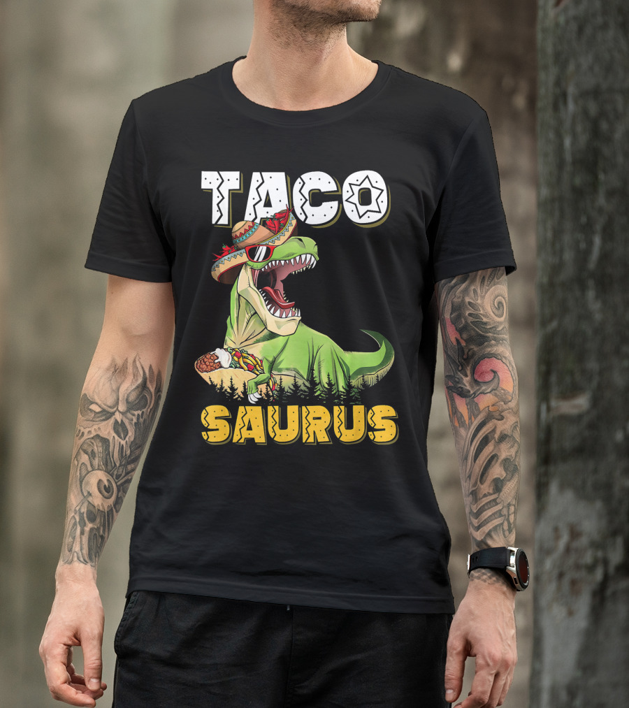 Taco Tacosaurus Cinco Dinosaur In Sombrero With Taco T-Shirt