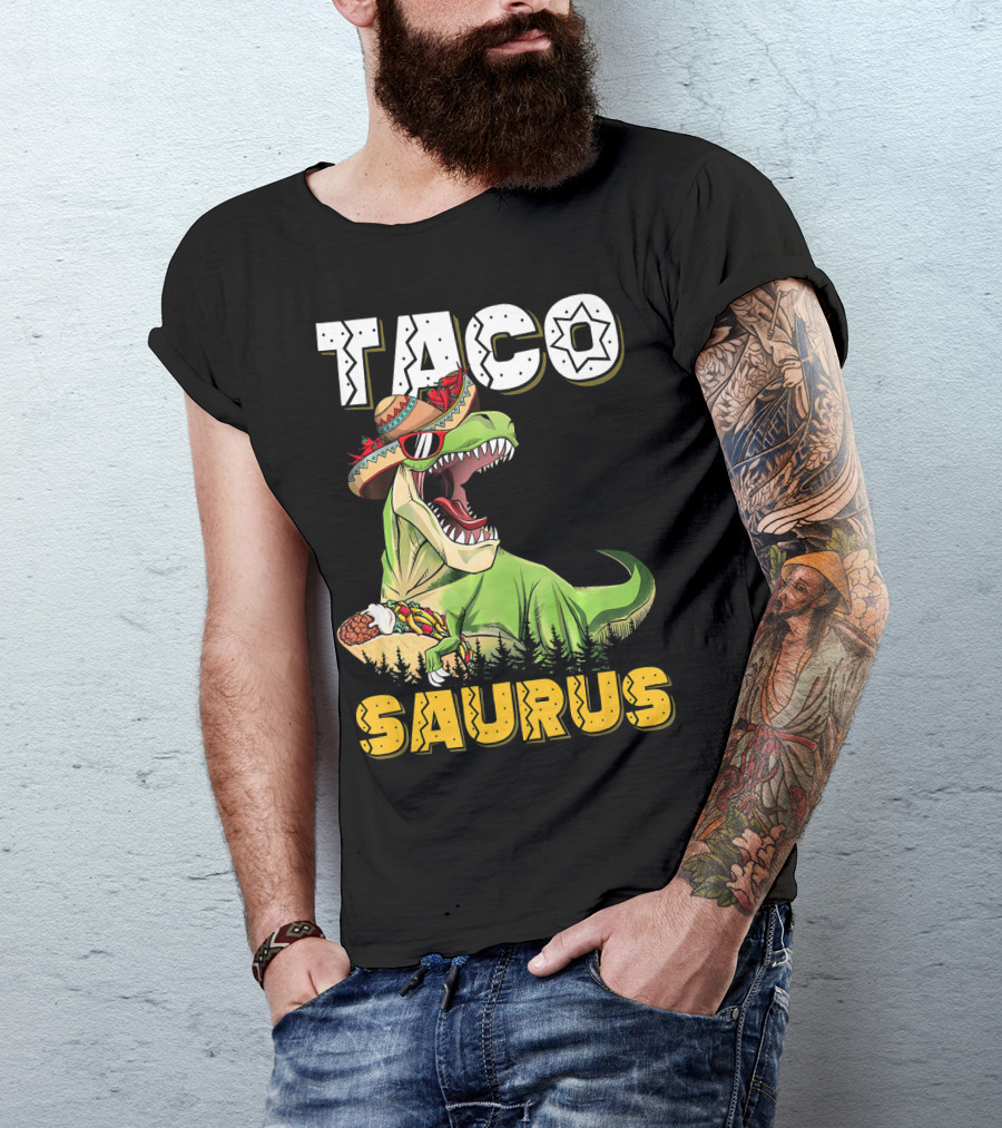 Taco Tacosaurus Cinco Dinosaur In Sombrero With Taco T-Shirt