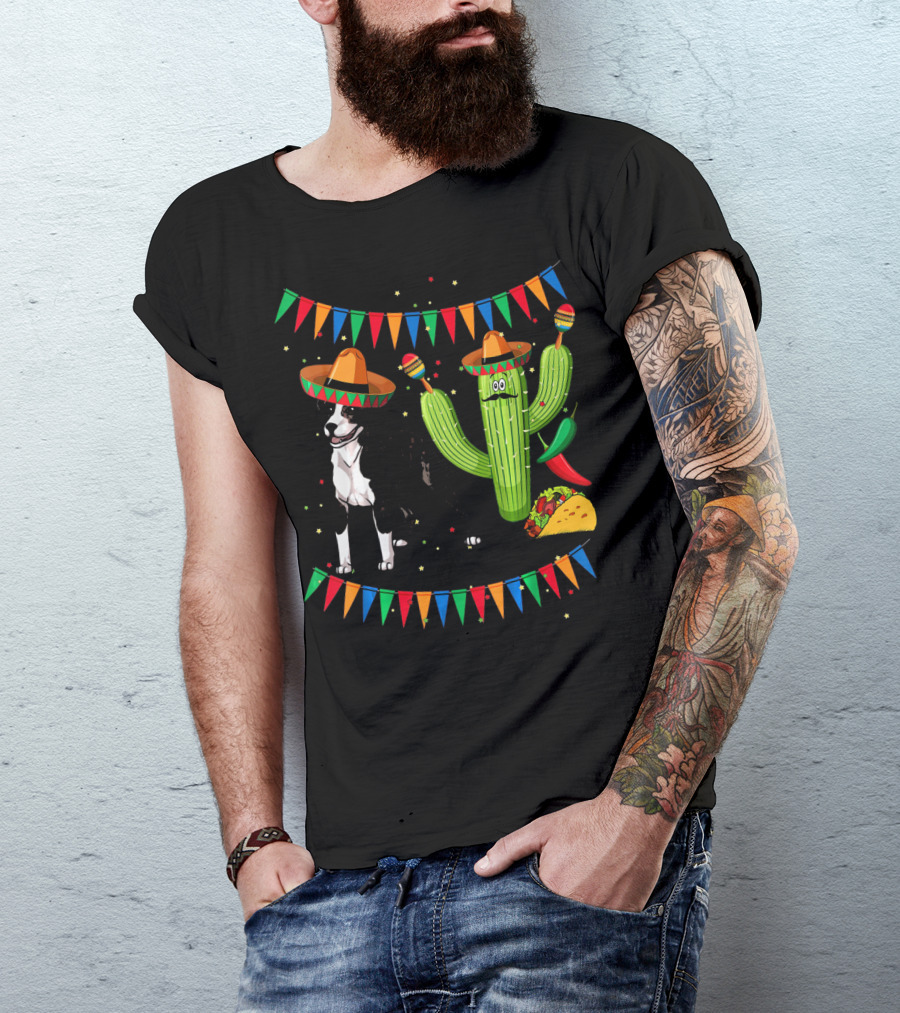 Sombrero American Pit Bull Terrier With Cactus And Taco Fiesta Elements T-Shirt