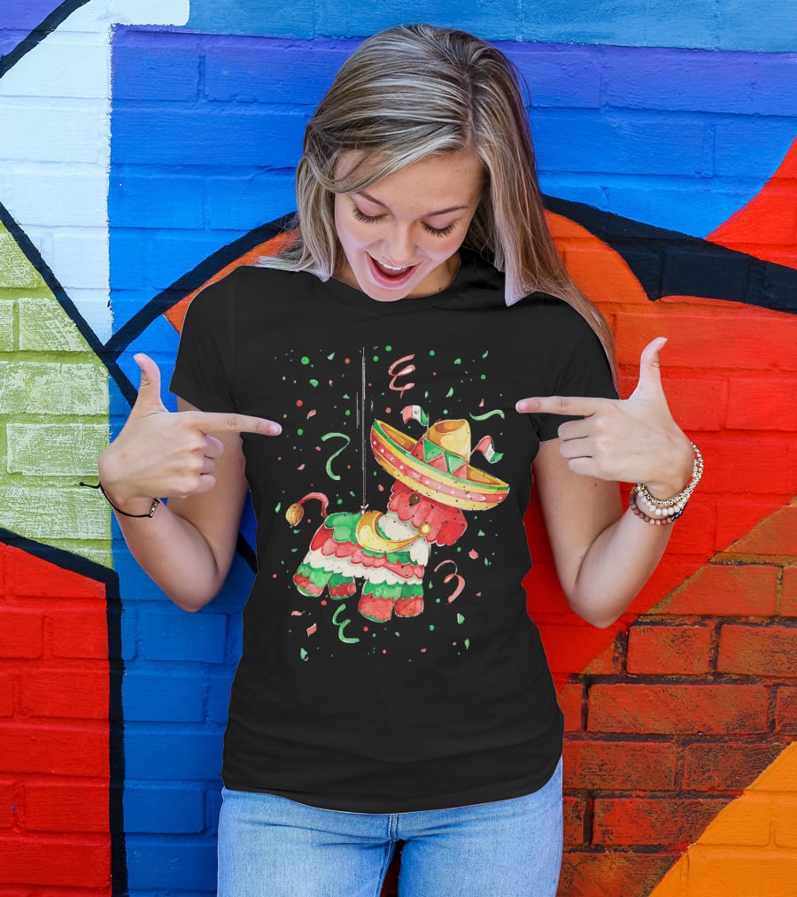 Happy 5th May Feliz Cinco De Mayo Mexica Piñata Sombrero Celebration Confetti T-Shirt
