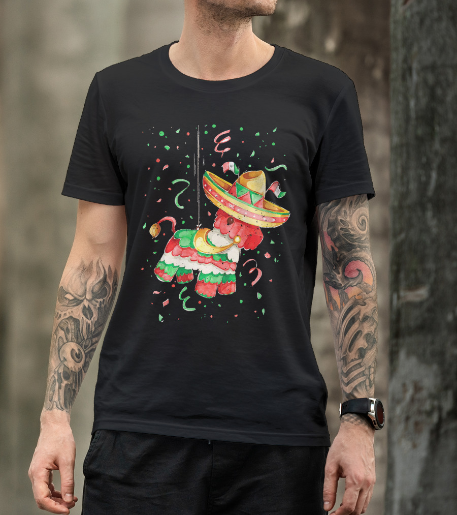 Happy 5th May Feliz Cinco De Mayo Mexica Piñata Sombrero Celebration Confetti T-Shirt