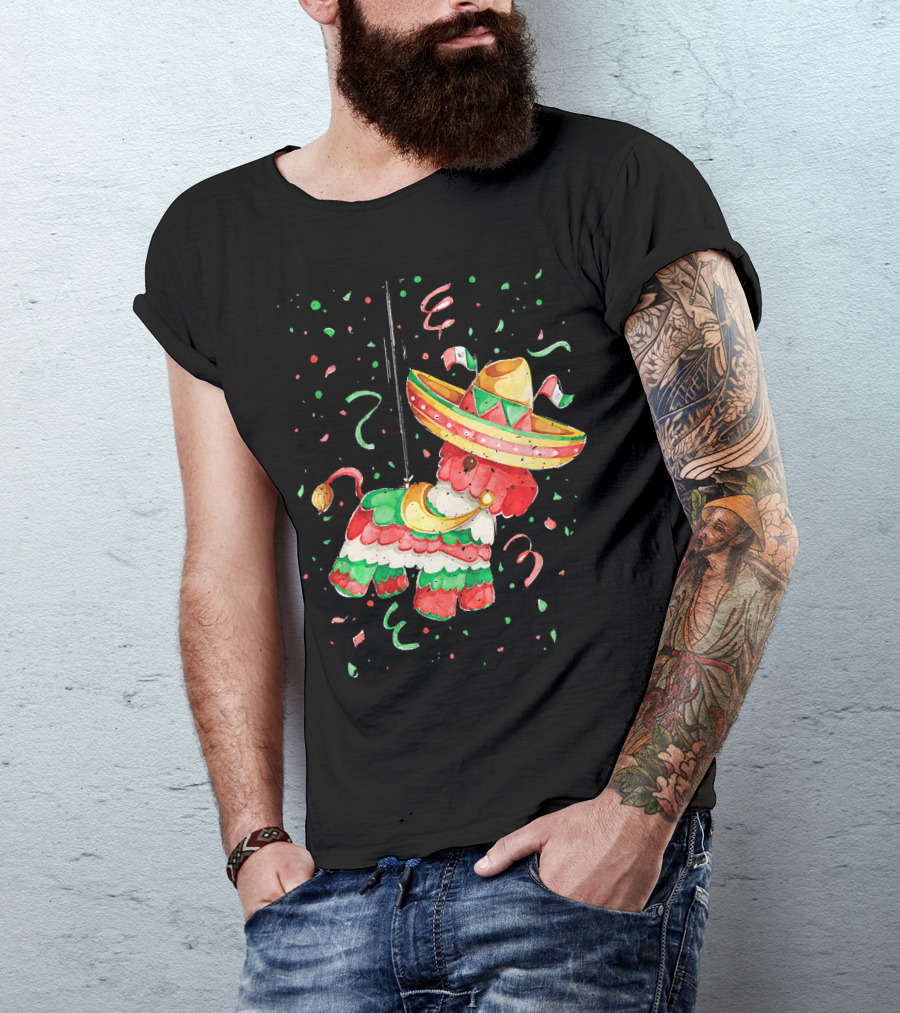 Happy 5th May Feliz Cinco De Mayo Mexica Piñata Sombrero Celebration Confetti T-Shirt