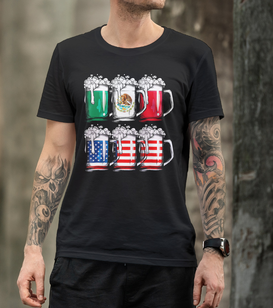 Cinco De Mayo Beer Mexican American Flag Mugs T-Shirt