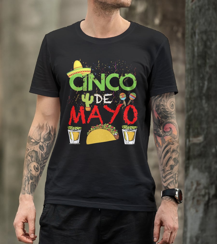 Cinco De Mayo Sombrero Maracas Taco Cactus Drinks Fiesta T-Shirt