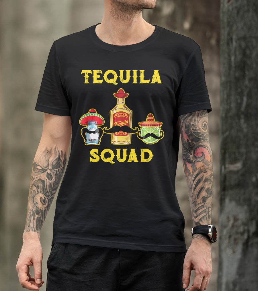 Tequila Squad Salt Lime Mustache Sombrero Cinco De Mayo T-Shirt
