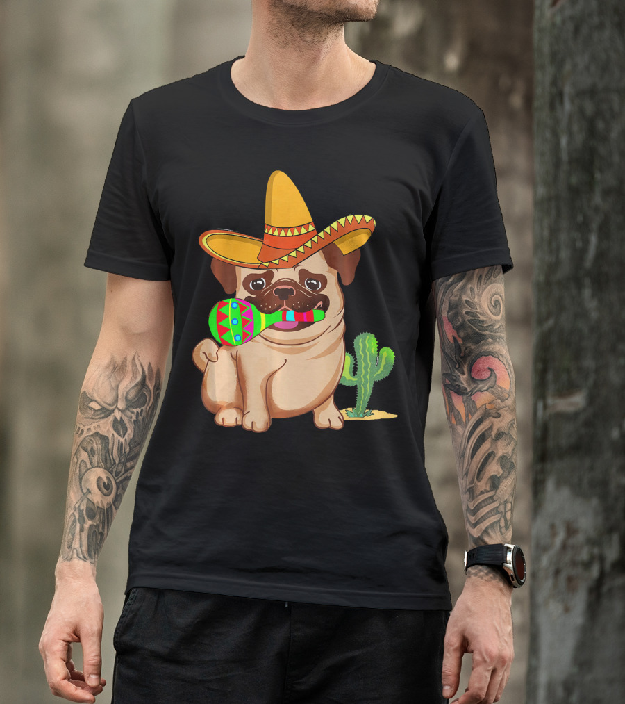 Pug Dog In Sombrero With Maracas For Cinco De Mayo 5th Of May T-Shirt