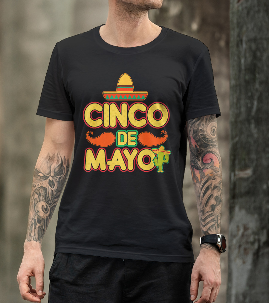 Cinco De Mayo Sombrero Cactus Mustache Mexican T-Shirt