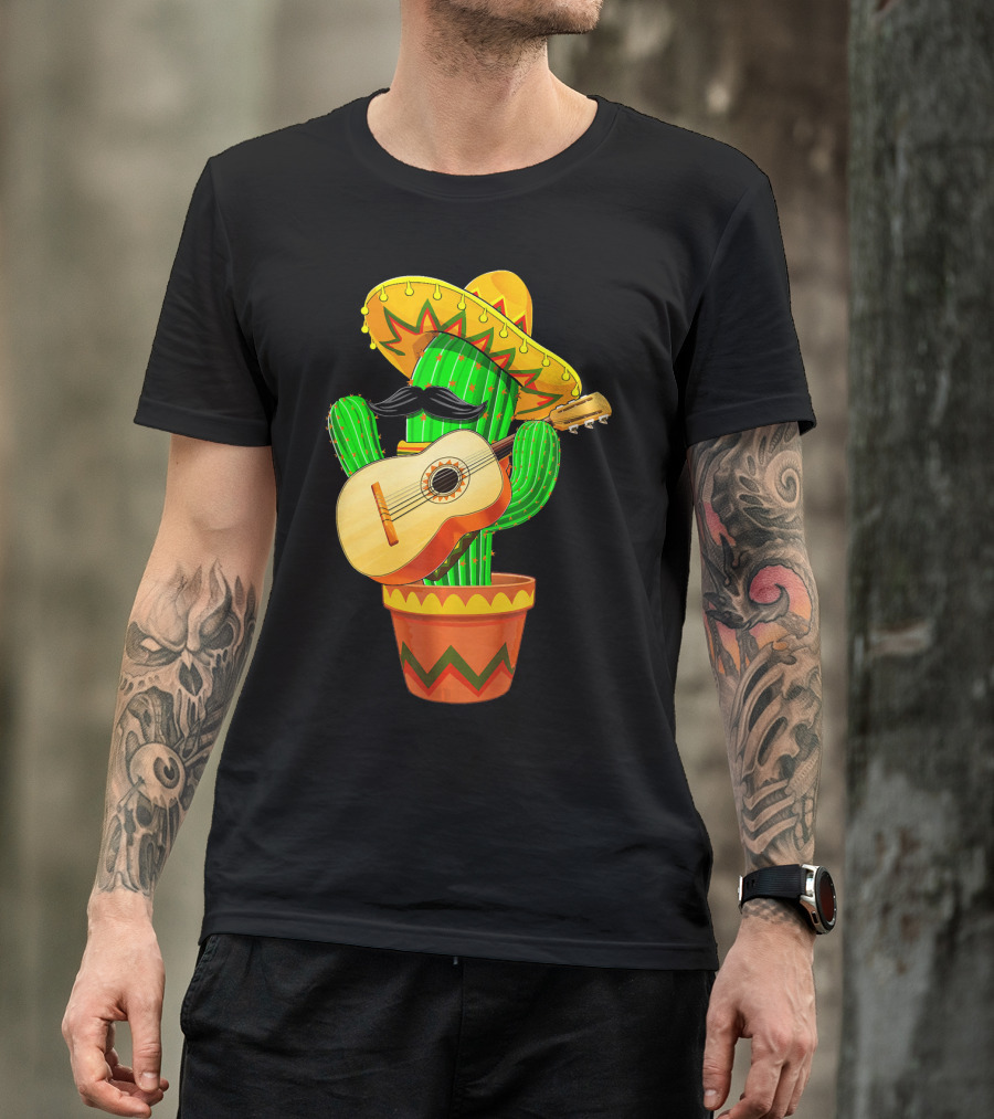 Cinco De Mayo Cactus With Sombrero And Guitar T-Shirt