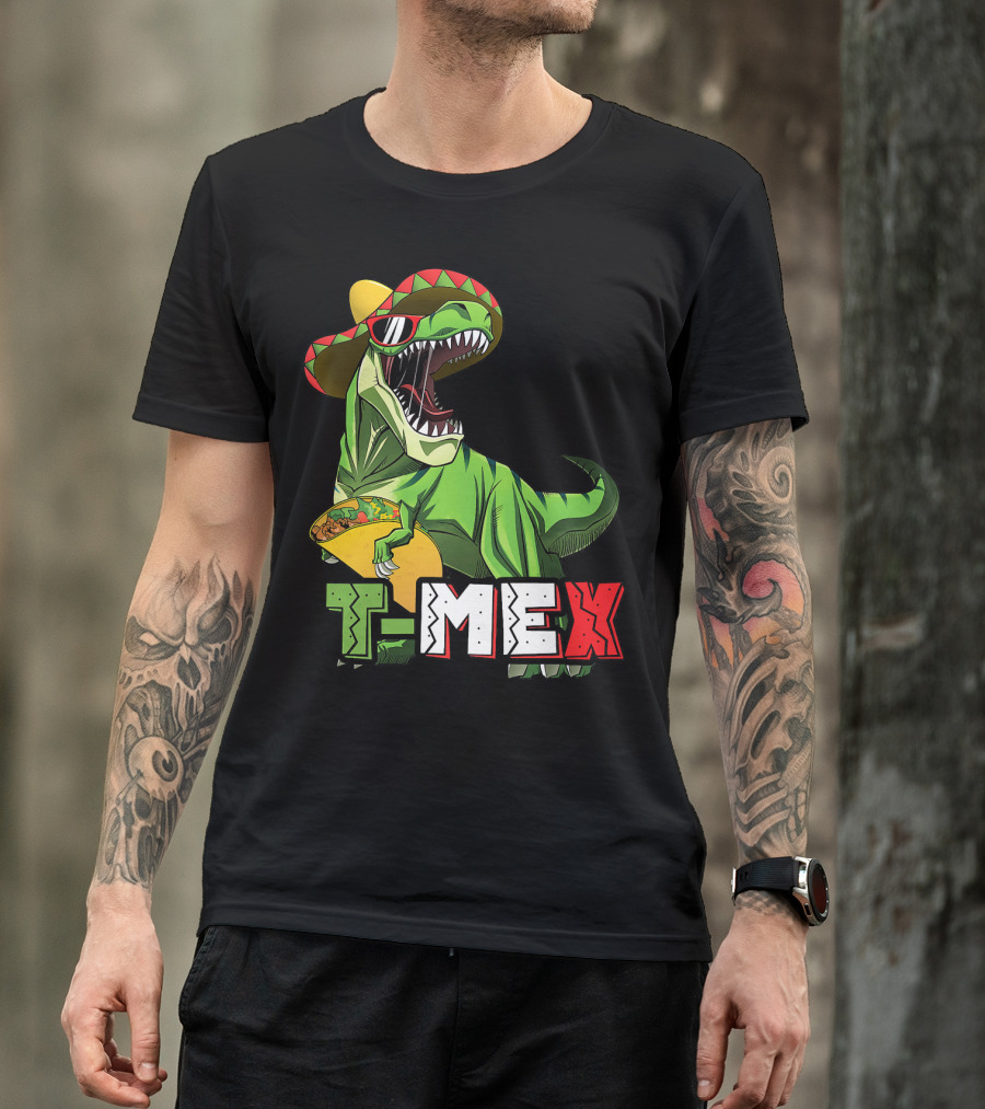 T-Mex Dinosaur Taco Holding Sombrero Sunglasses Kids Taco Tuesday Cinco T-Shirt