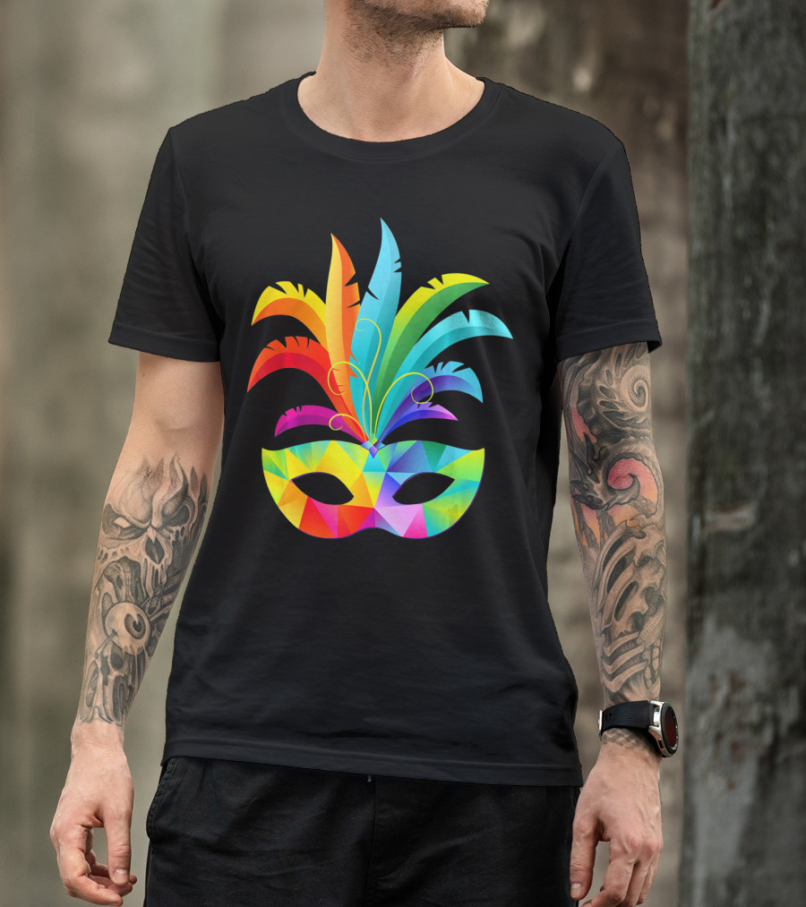 Colorful Carnival Mask Carnaval Rio De Janeiro Feathered Festival T-Shirt
