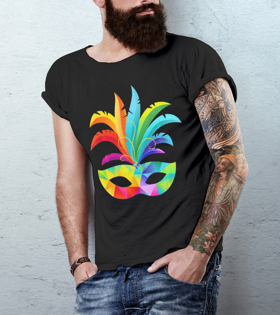 Colorful Carnival Mask Carnaval Rio De Janeiro Feathered Festival T-Shirt