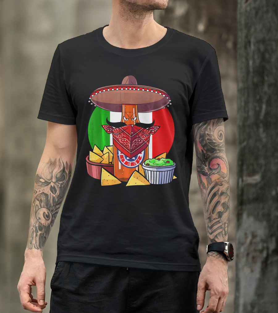 Funny Cinco De Mayo Beer Bottle With Sombrero And Guacamole Fiesta Napkin Bandana T-Shirt
