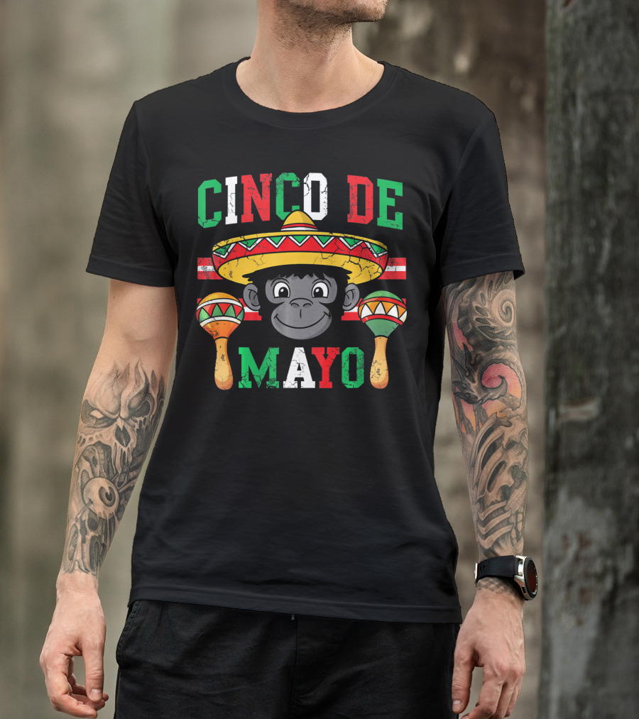 Cinco De Mayo Monkey Sombrero Maracas T-Shirt