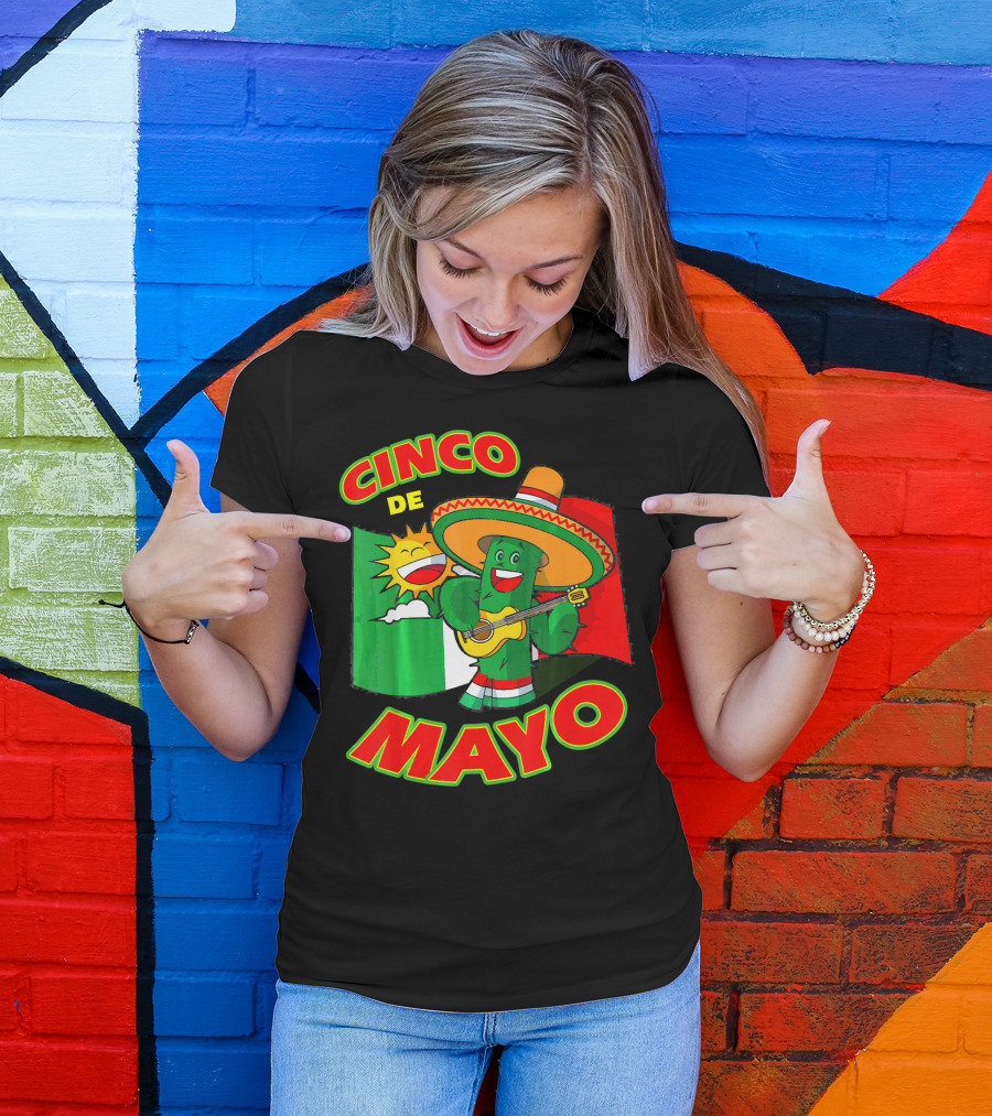 Cinco De Mayo Fiesta Cactus Sombrero Guitar Mexican Flag T-Shirt