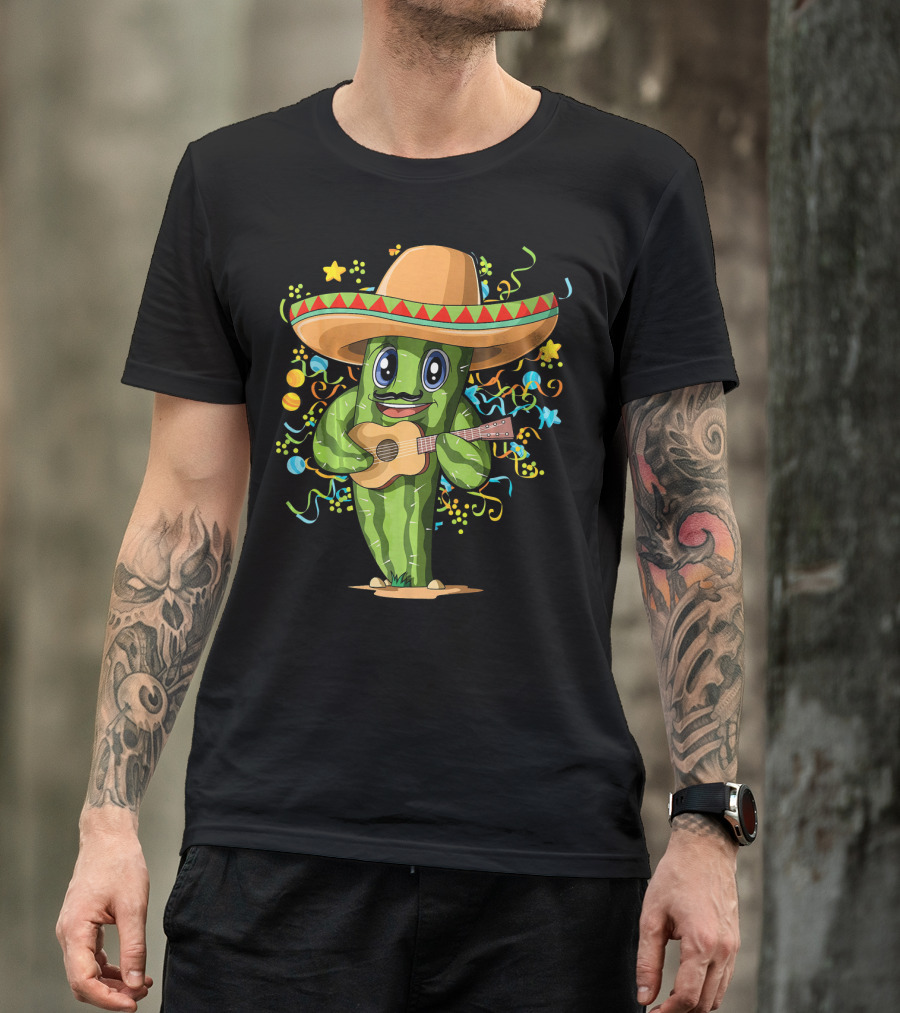 Mexican Cactus Sombrero Guitar Fiesta T-Shirt