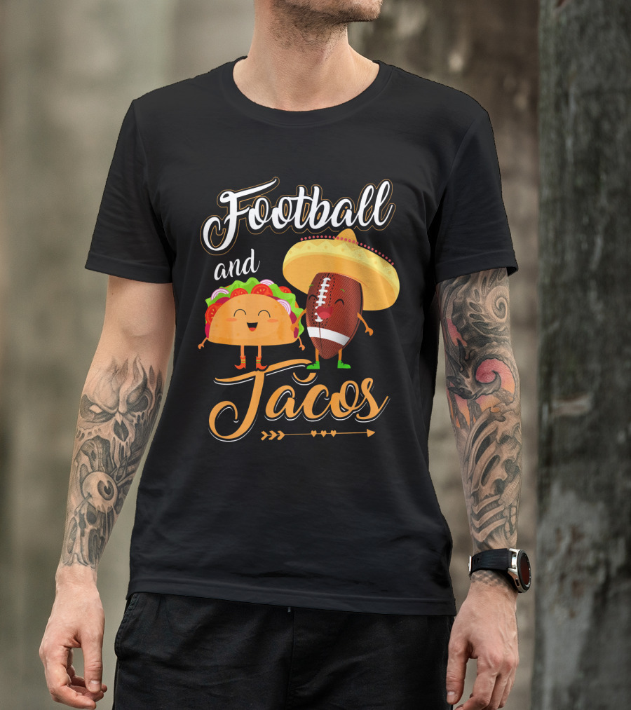Football And Tacos Cute Cartoon Characters T-Shirt